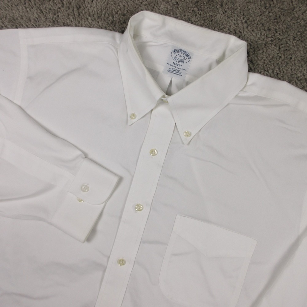 Brooks Brothers Shirt Mens XL 17.5 33 White Regent RSK Monogram Dress Button Up